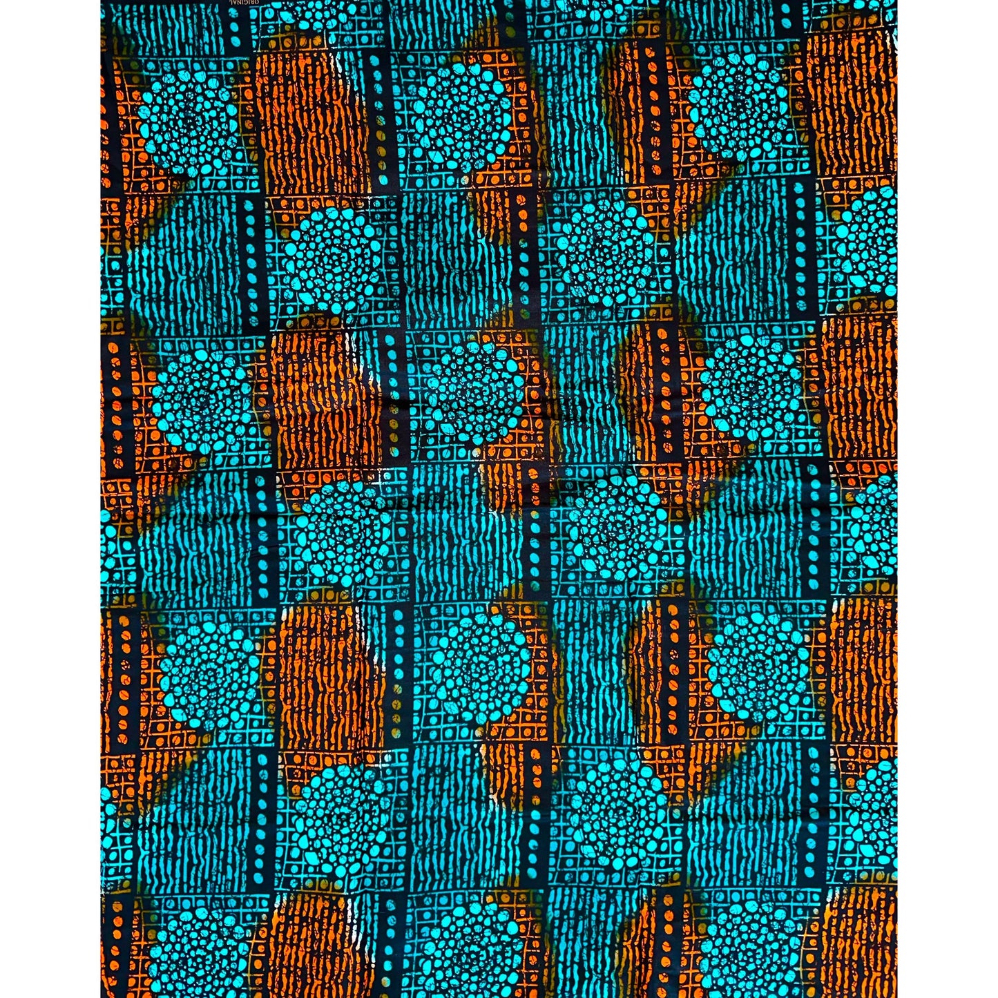 African Print Fabric/ Ankara - Teal, Orange, Black 'Sekou' Design