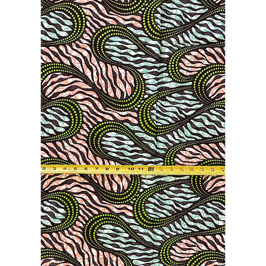 African Print Fabric/ Ankara - Green, Brown, Dusty Pink ‘Nok Rhythm' Design, YARD
