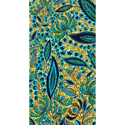 African Print Fabric/Ankara - Blue, Brown, Green 'Petal Theory', YARD or WHOLESALE