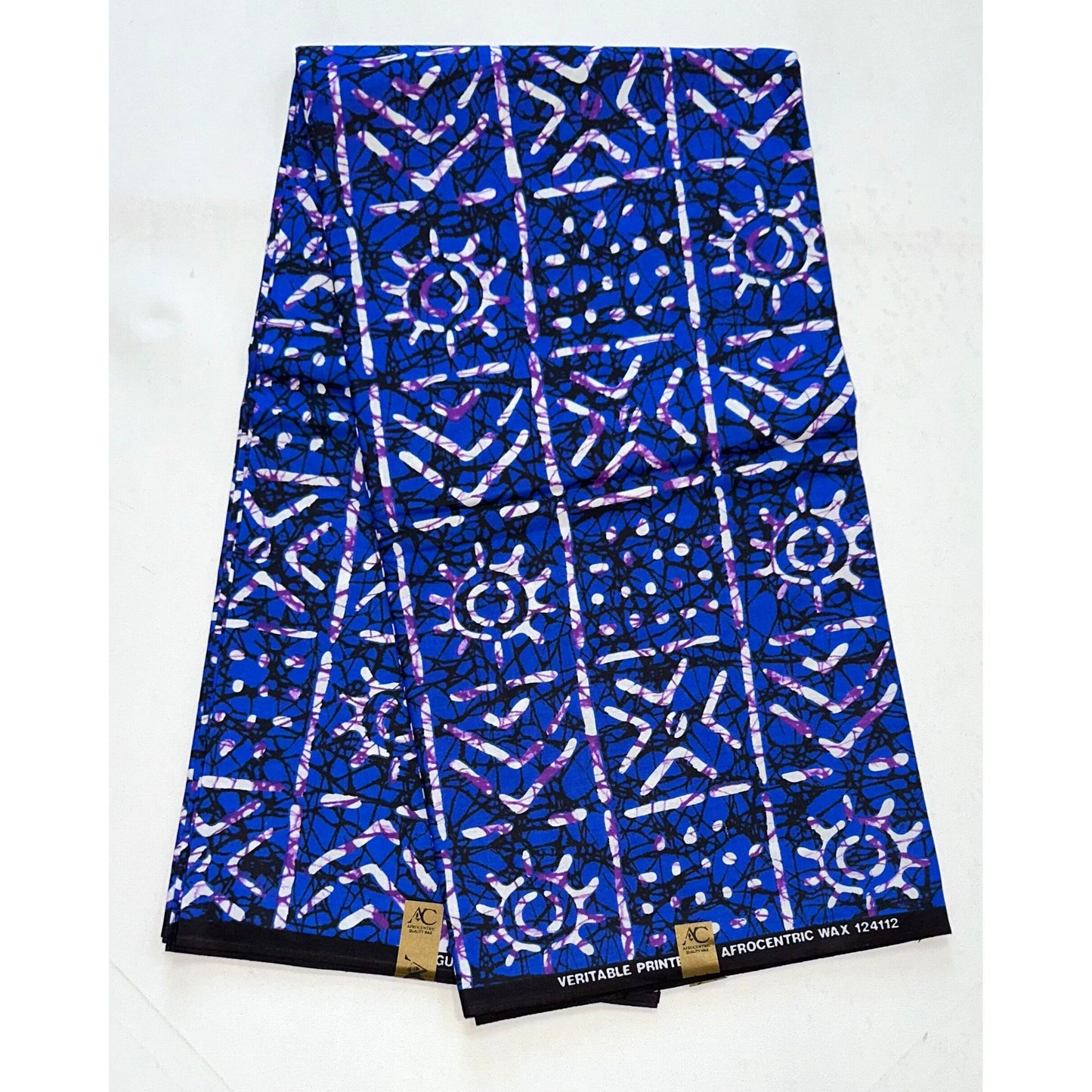 African Print Fabric/ Ankara - Blue, Purple 'Bola Code' Design, YARD or WHOLESALE