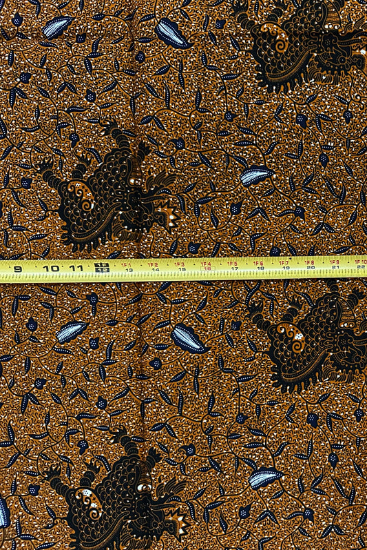 African Print Fabric/ Ankara - Brown, Navy, 'Fancy & Formidable Remix', 1 YARD