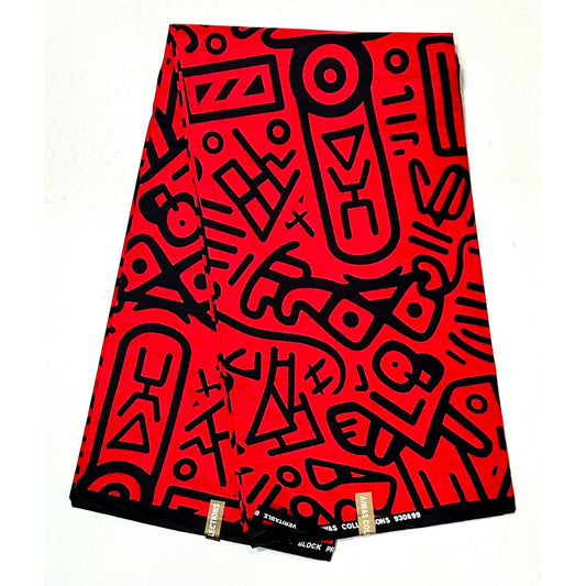 African Print Fabric/ Ankara - Red, Black 'Kpakpam', YARD or WHOLESALE
