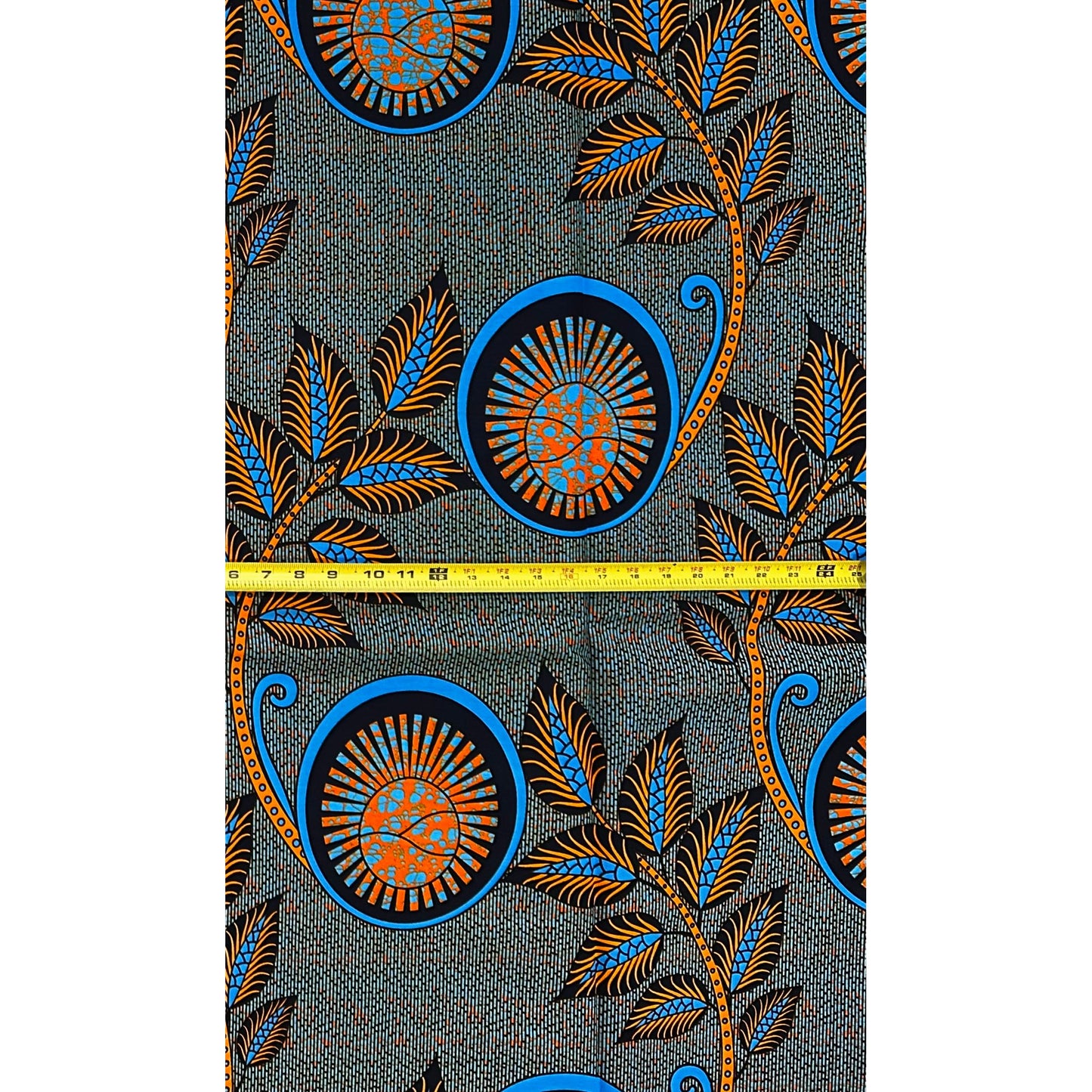 African Print Fabric/Ankara - Shades of Blue, Orange ‘Nkiru Coil' Design, YARD or WHOLESALE