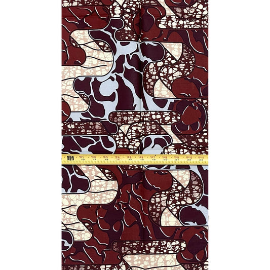 African Print Fabric/ Ankara - Brown, Gray 'Akanba ', 1 YARD