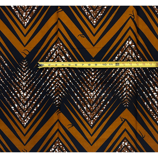 African Print Fabric/ Ankara - Brown, Blue 'Compound Lines', 1 YARD
