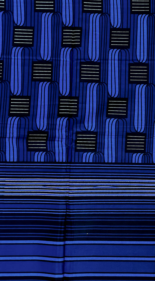 African Print Fabric/ Ankara - Blue, Black, Pink 'Dabara' Design, YARD or WHOLESALE