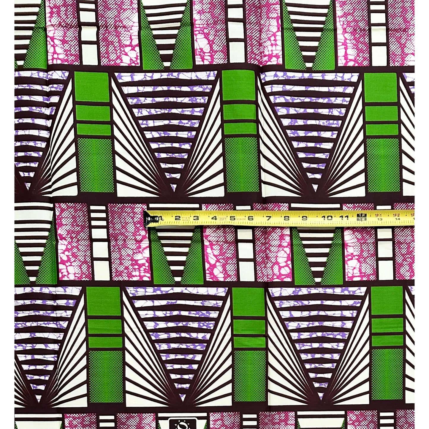 African Print Fabric/ Ankara - Green, Shades of Purple, Cream 'The Way Forward,’ 1 YARD