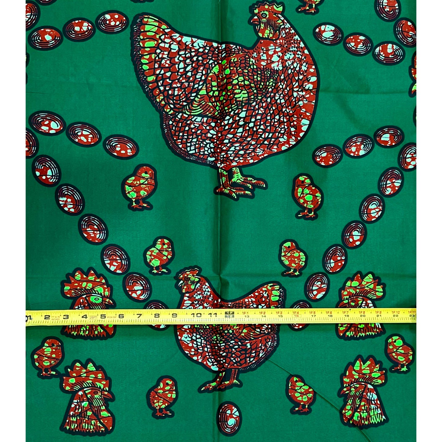 African Print Fabric/ Ankara - Green, Brown, 'Chicken or the Egg,’ 1 YARD