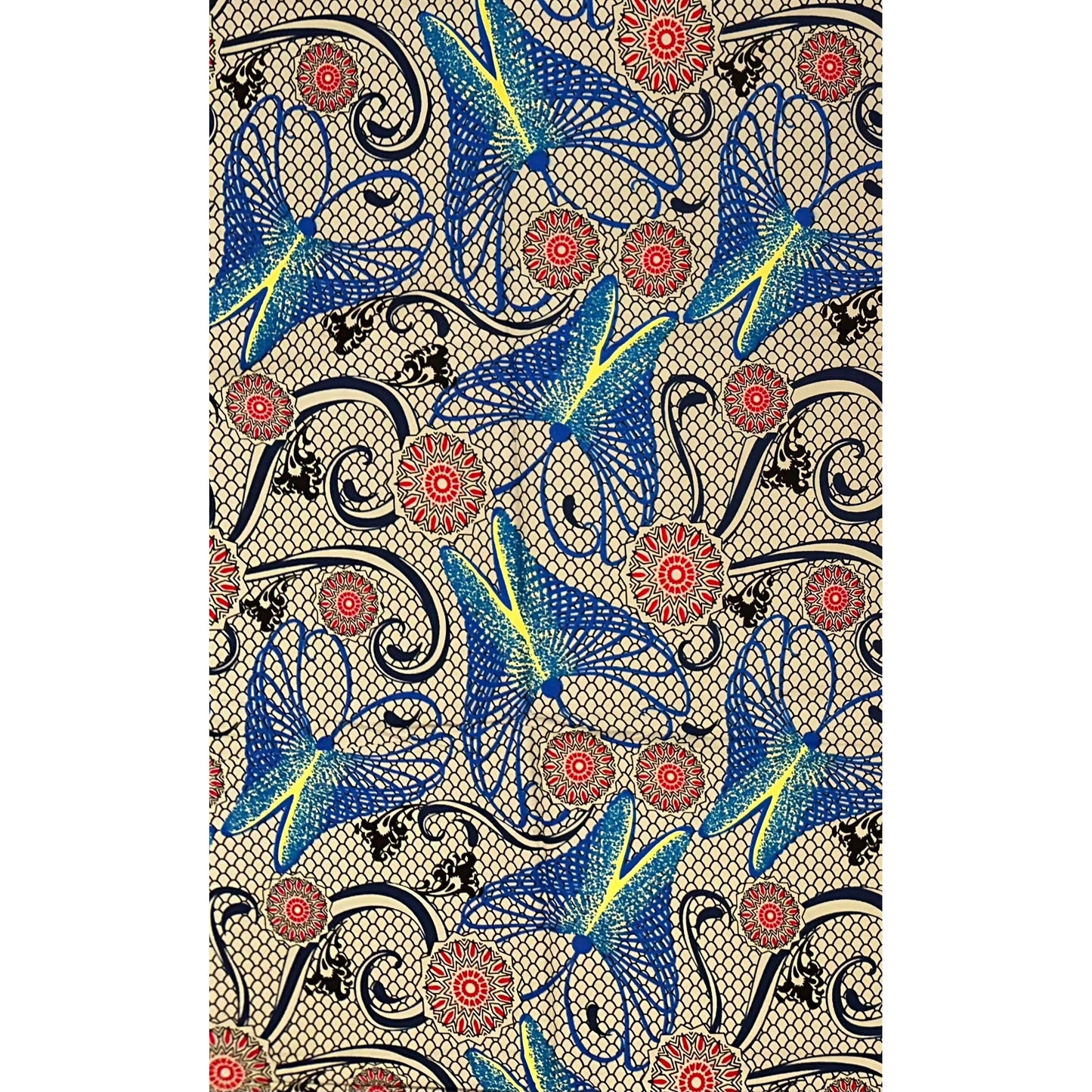 African Print Fabric/ Ankara - Khaki, Blue, Red, Yellow 'Yewa’s Whisper' Design, YARD or WHOLESALE
