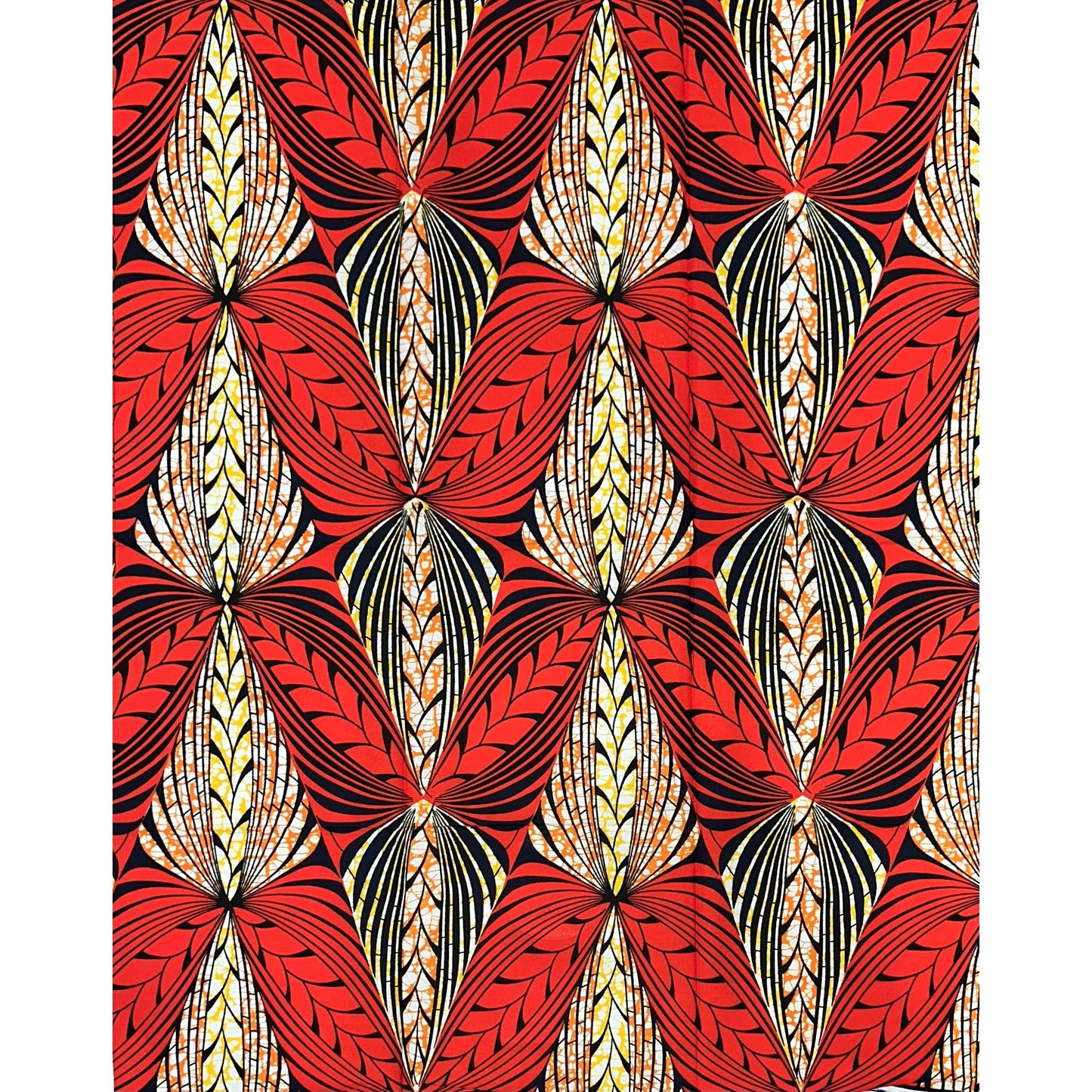 African Print Fabric/Ankara - Orange, Brown, Black "Double Wing" Design, Per Yard