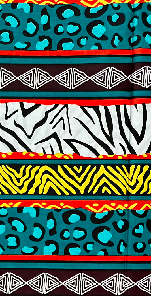 African Print Fabric/ Ankara - Teal, Orange, Yellow, Black "Zoko", Yard or Wholesale