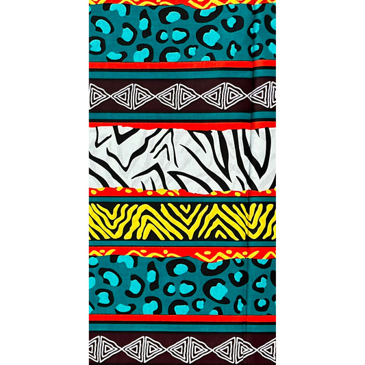 African Print Fabric/ Ankara - Teal, Orange, Yellow, Black "Zoko", Yard or Wholesale