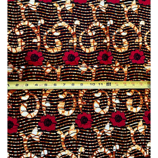 African Print Fabric/ Ankara - Brown, Red, Black 'Look Well Before Speaking' Design, YARD or WHOLESALE