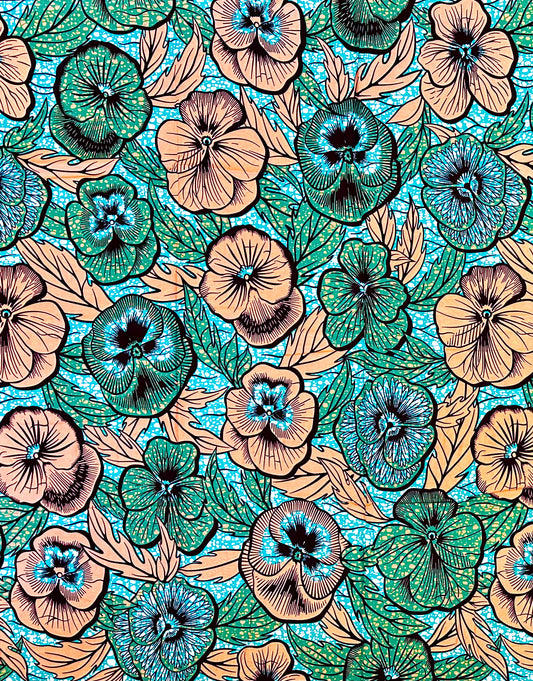 African Print Fabric/ Ankara - Pink, Green, Turquoise 'Soft Life, Loud Entrance', Yard or Wholesale