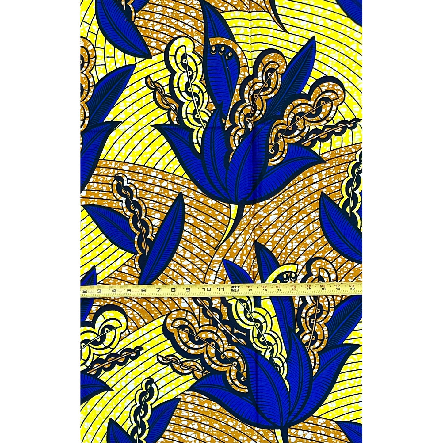 African Print Fabric/ Ankara - Yellow, Brown, Blue 'Drums Beneath The Water,’ YARD
