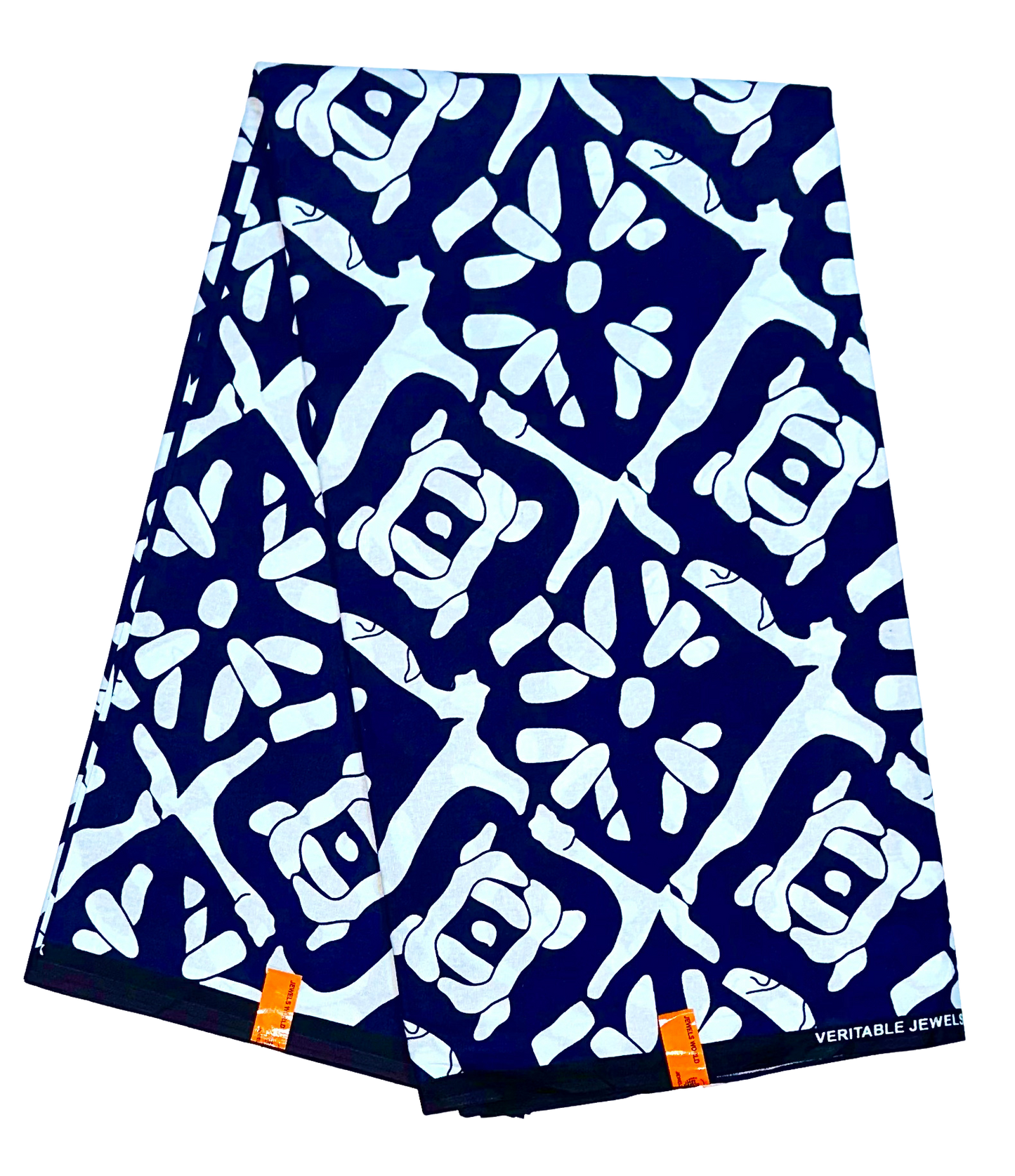 African Print Fabric/ Ankara - Navy, White 'Level Don Change' Design, YARD or WHOLESALE