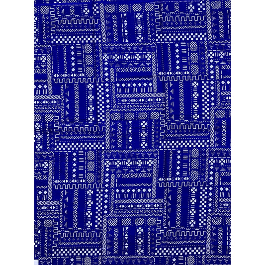 African Print Fabric/ Ankara - Blue, White 'Read the Fine Print', Yard or Wholesale