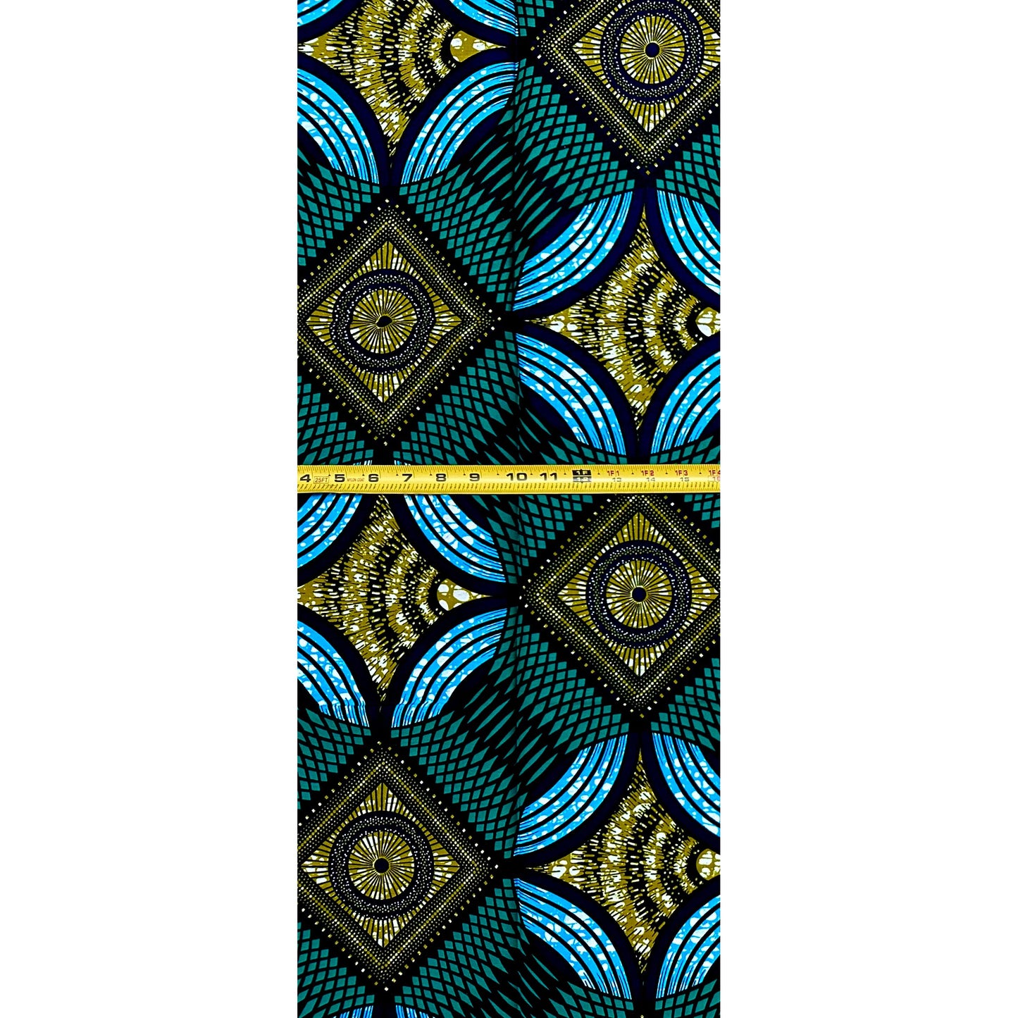 African Print Fabric/ Ankara - Green, Blue, Brown ‘Mami’s Compass' Design, 1 YARD