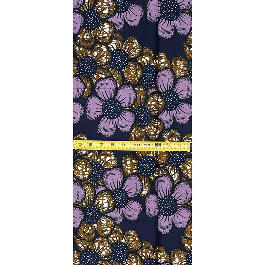 African Print Fabric/ Ankara - Purple, Blue, Brown "Desert Rock Flowers", 1 Yard