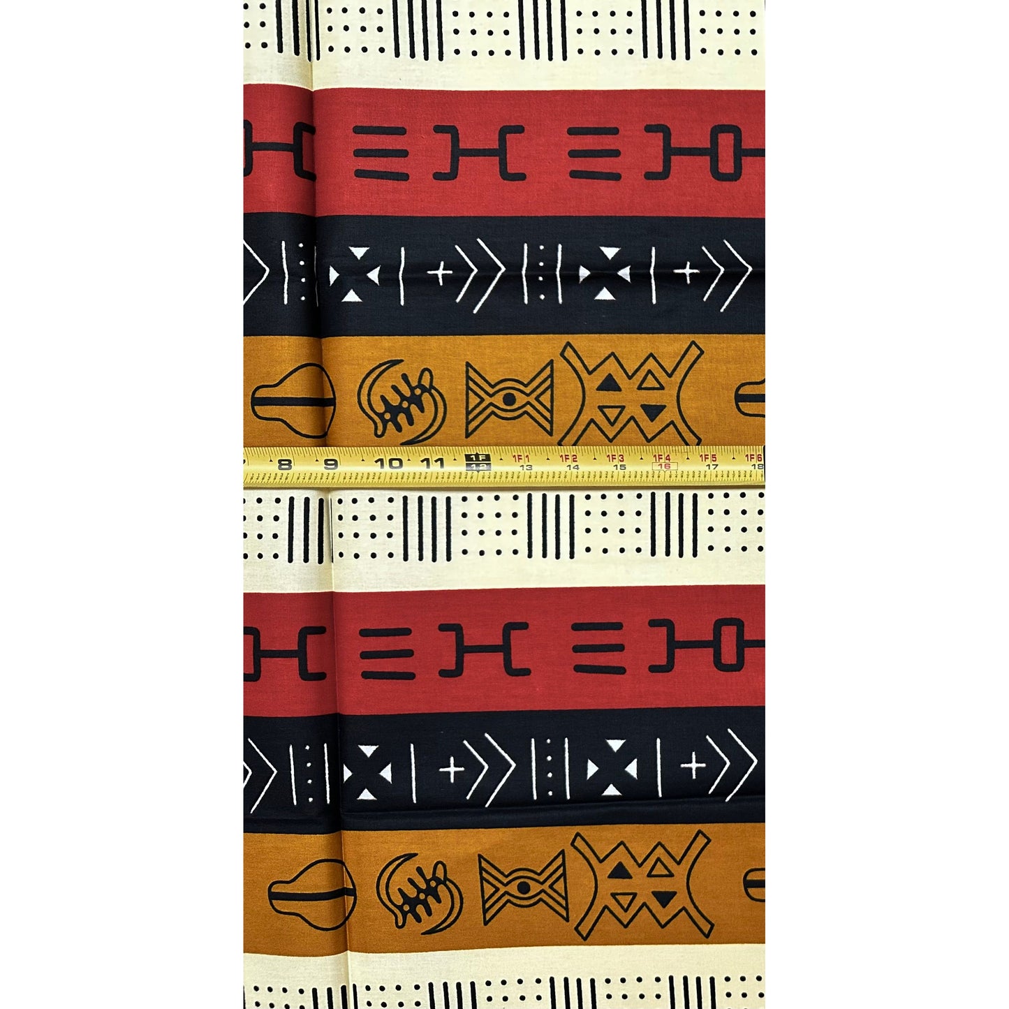 African Print Fabric/ Ankara - Cream, Rust Red, Brown, Black 'Heritage Council', YARD