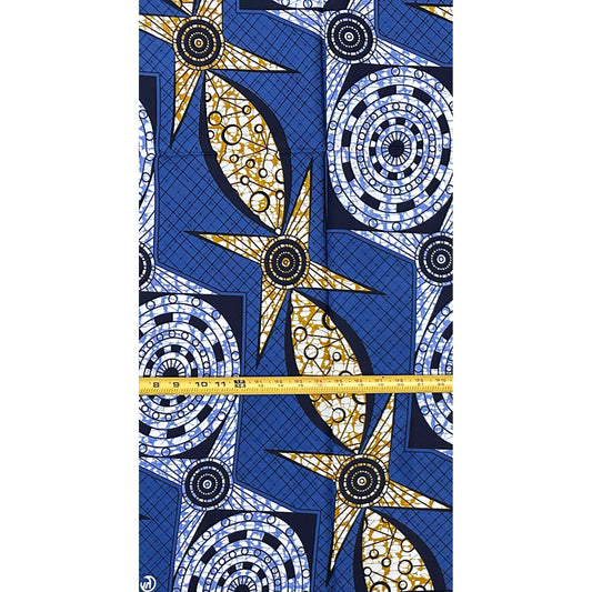 African Print Fabric/ Ankara - Blue, Brown “Stars Over Surulere”, Per Yard