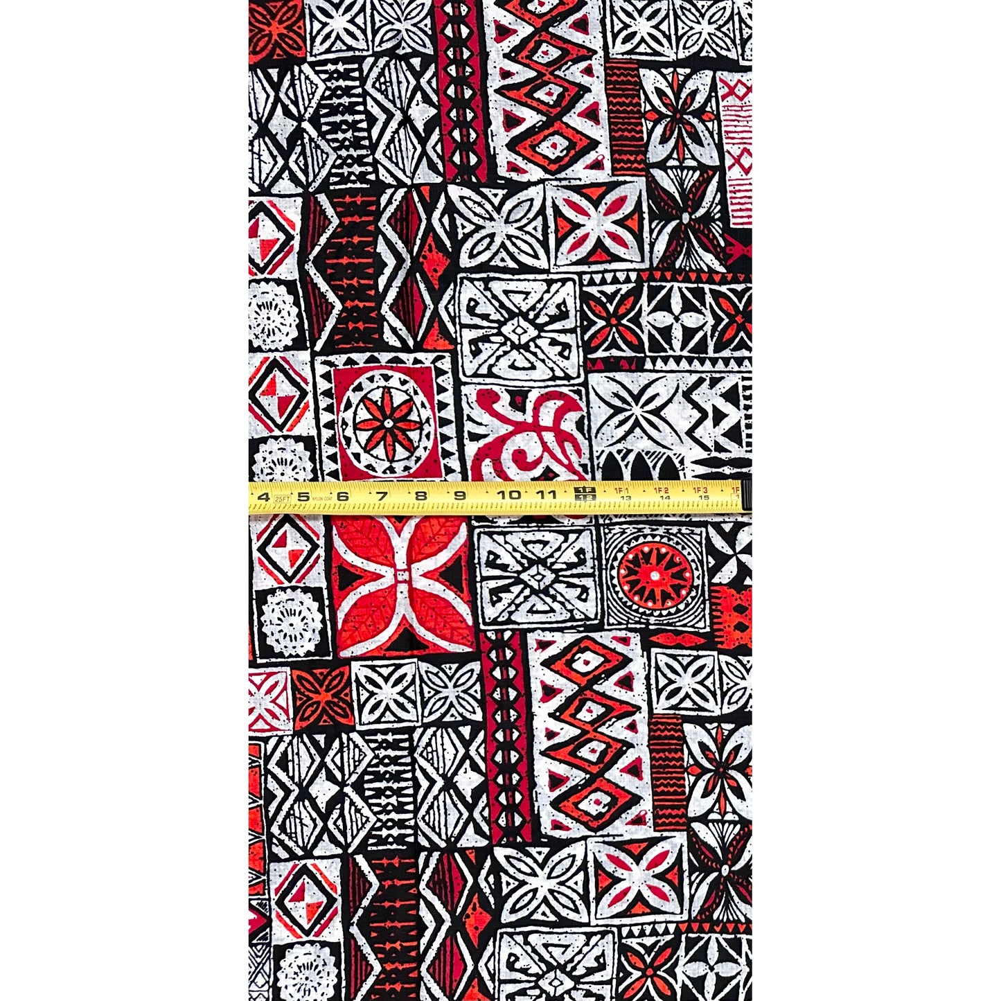 African Print Fabric/ Ankara - Red, Orange, Black, White 'Nsibidi House’, YARD or WHOLESALE