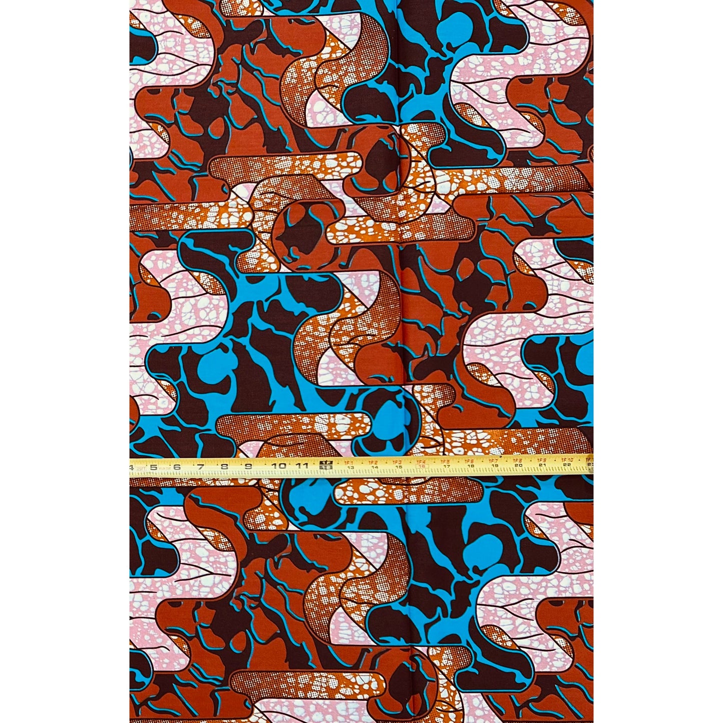 African Print Fabric/ Ankara - Brown, Blue ‘Side Streets' Design, 1 YARD