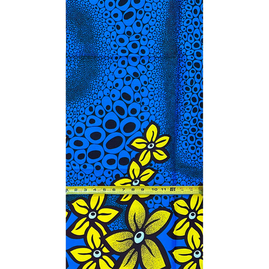 African Print Fabric/ Ankara - Blue, Yellow ‘Askia' Design, 1 YARD
