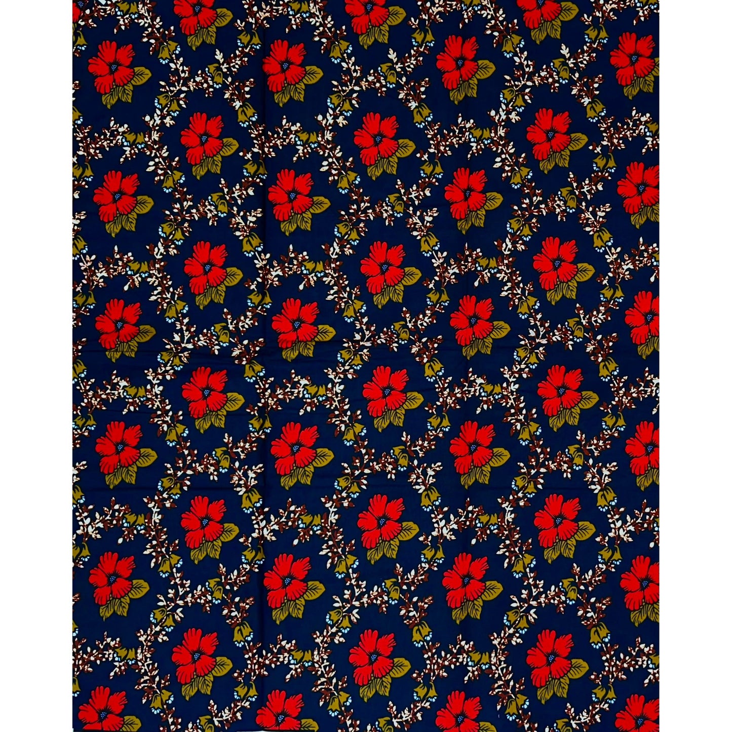 African Print Fabric/Ankara - Blue, Red, Olive Green, Brown 'Zoborodo Bloom', YARD or WHOLESALE