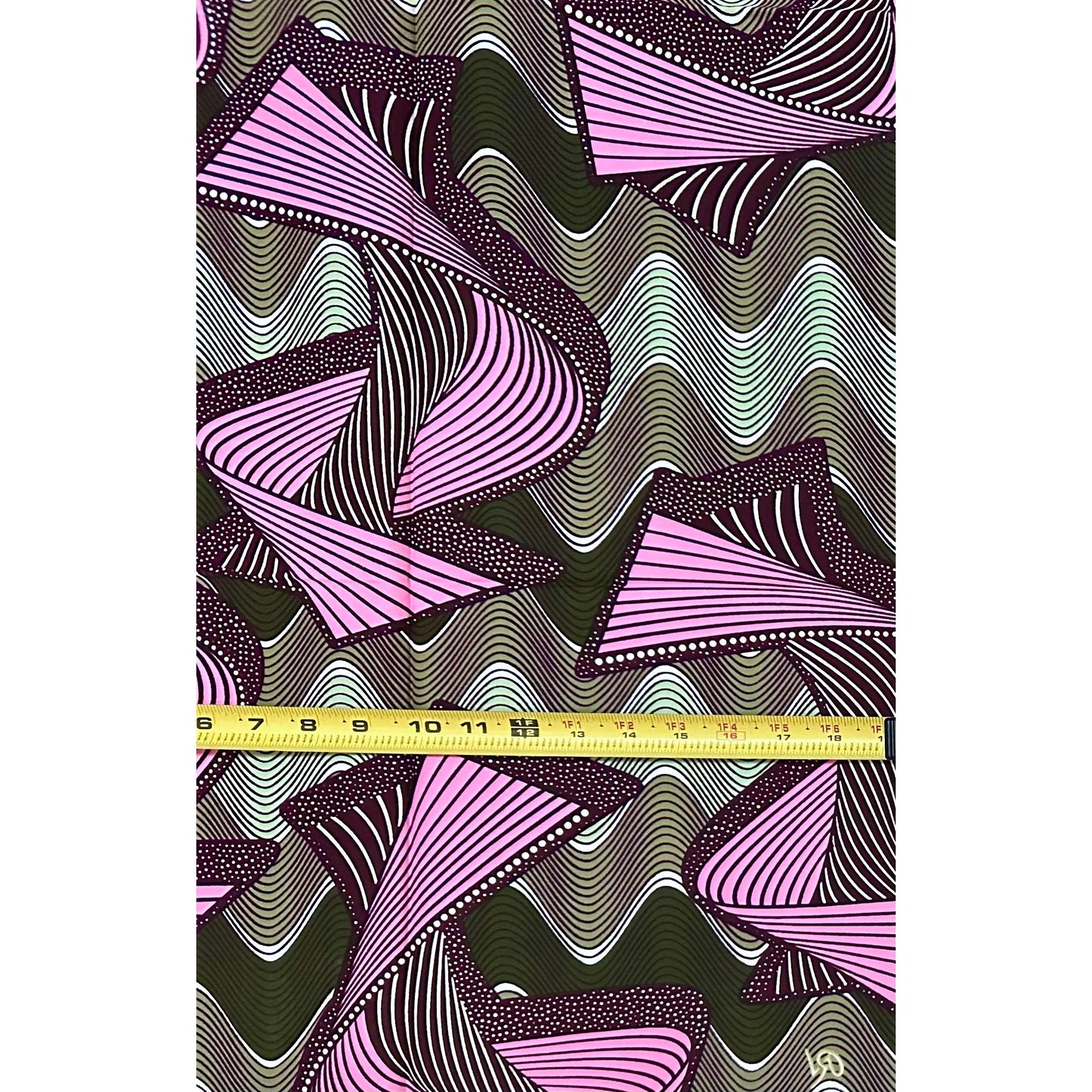 African Print Fabric/Ankara - Pink, Green, Brown "Pulse & Rhythm" Design, 1 Yard