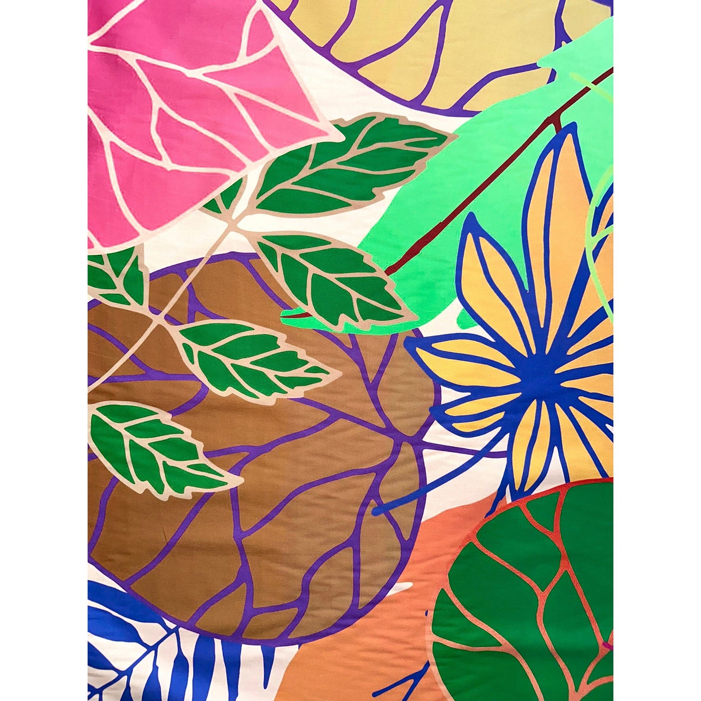 African Print, Stretch Cotton Satin Fabric- Beige, Green, Brown, Pink, Purple, Orange, Blue "Kalua", Per Yard