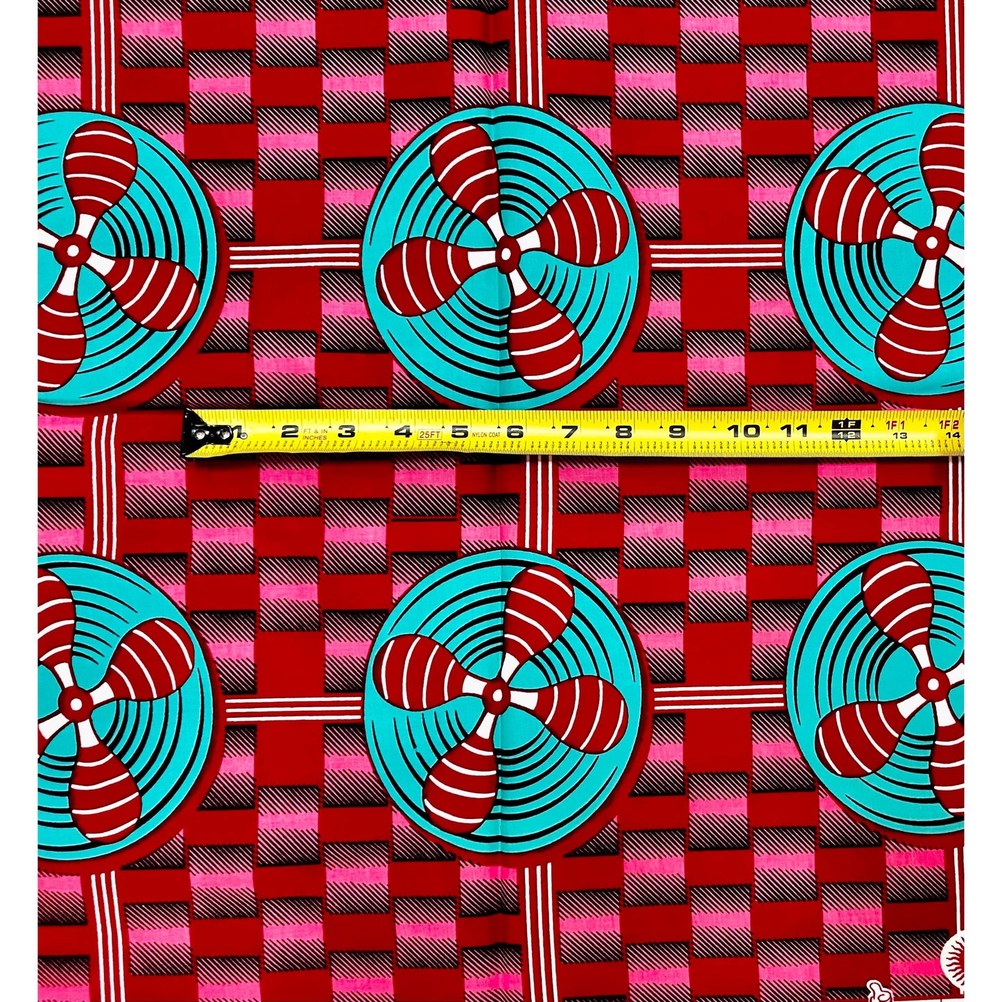 African Print Fabric/ Ankara - Red, Pink, Teal ‘Afẹfẹ Market' Design, 1 YARD