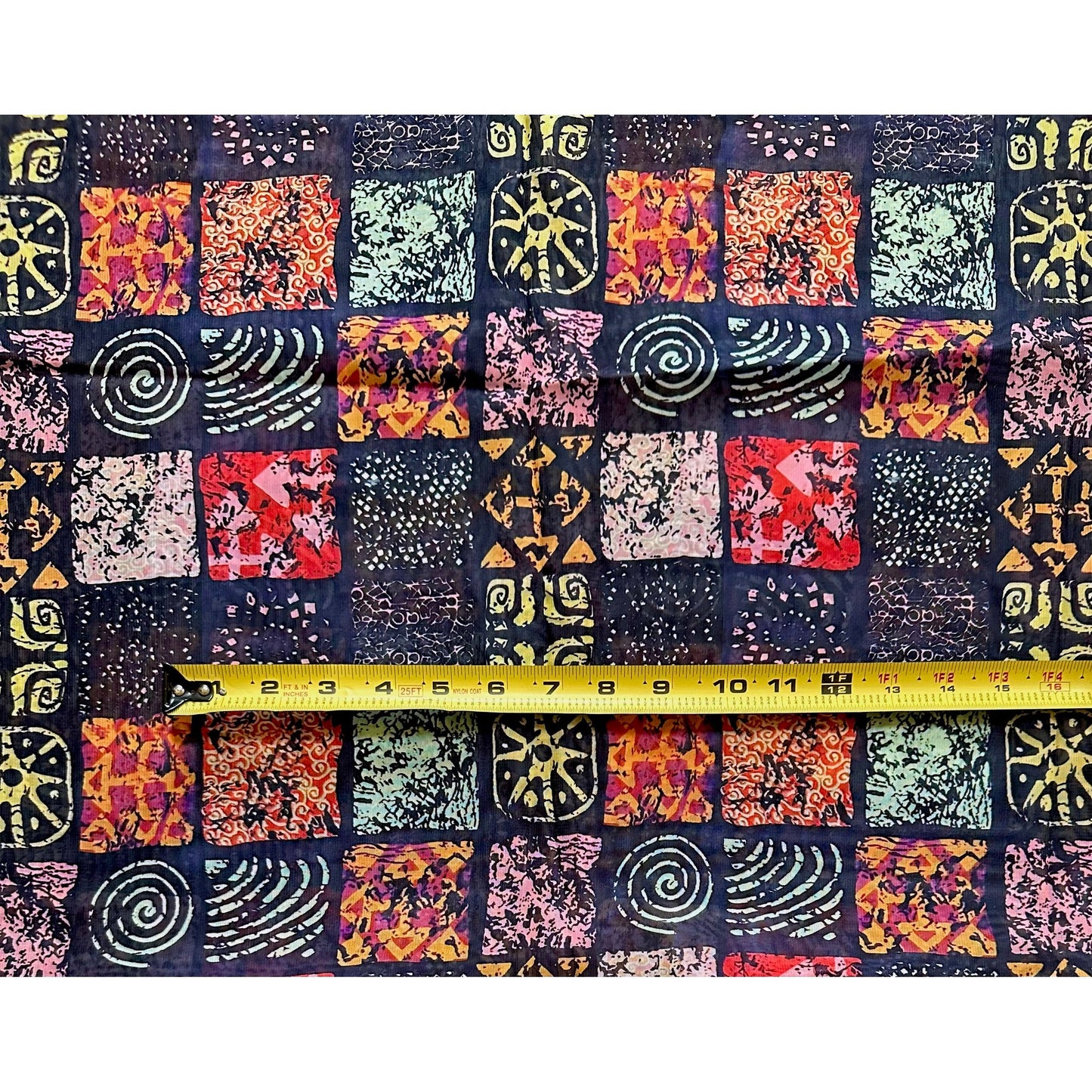 African Print, Chiffon Fabric - Pink, Red, Black, Beige, Yellow "Camelia", ~2 Yards