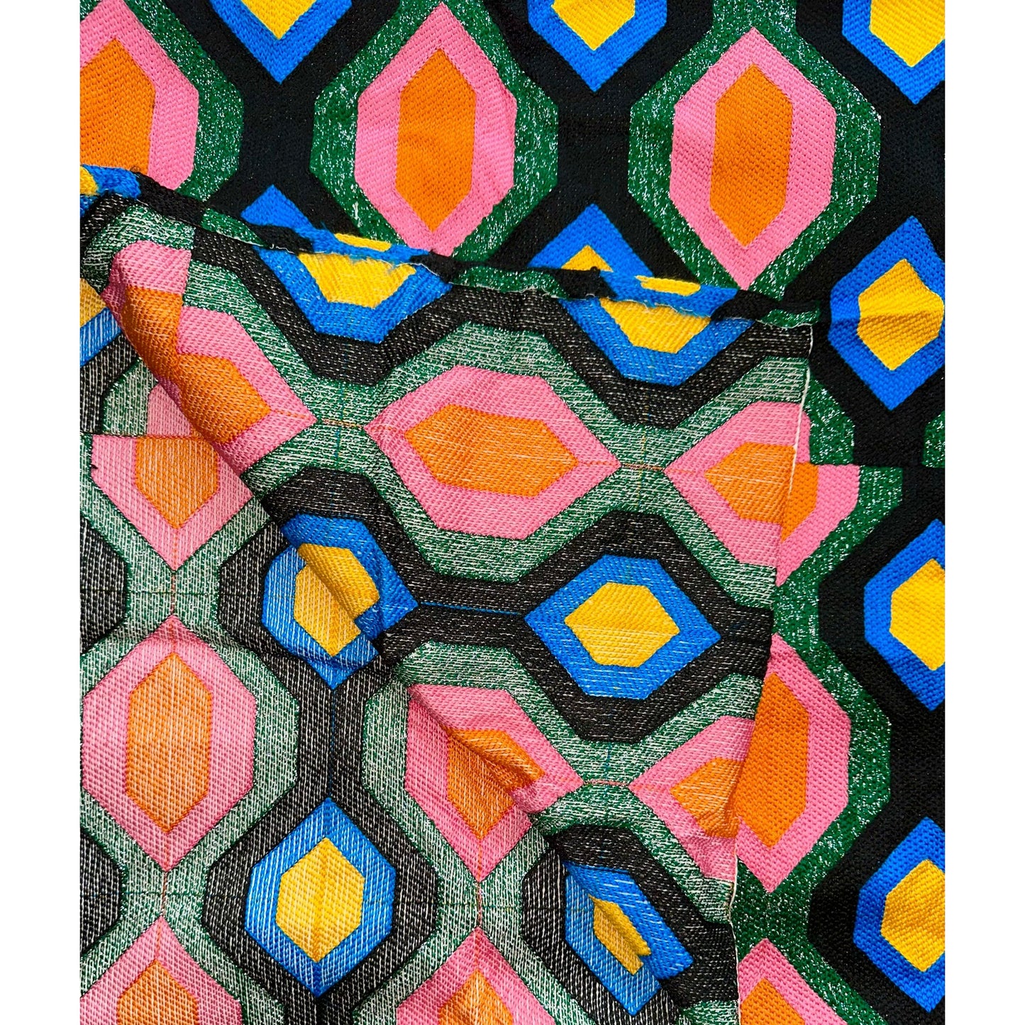 African Fabric/ Woven Kente - Green, Pink, Orange, Blue, Yellow, Black, Silver “Yaayaa”, 4 Yards