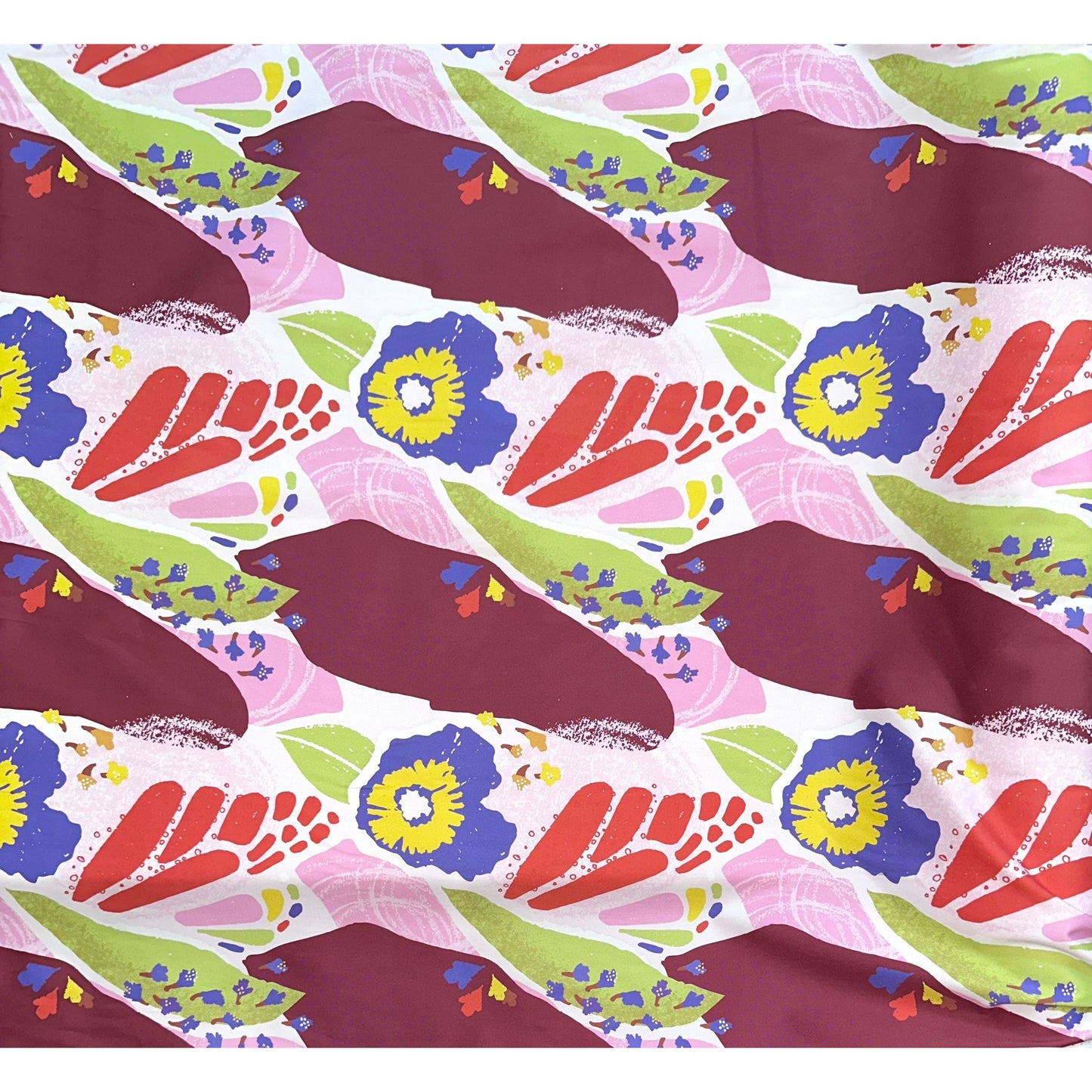 African Print, Stretch Cotton Satin Fabric- Pink, Orange, Brown, Green, Purple "Sweet Thistle", Per Yard
