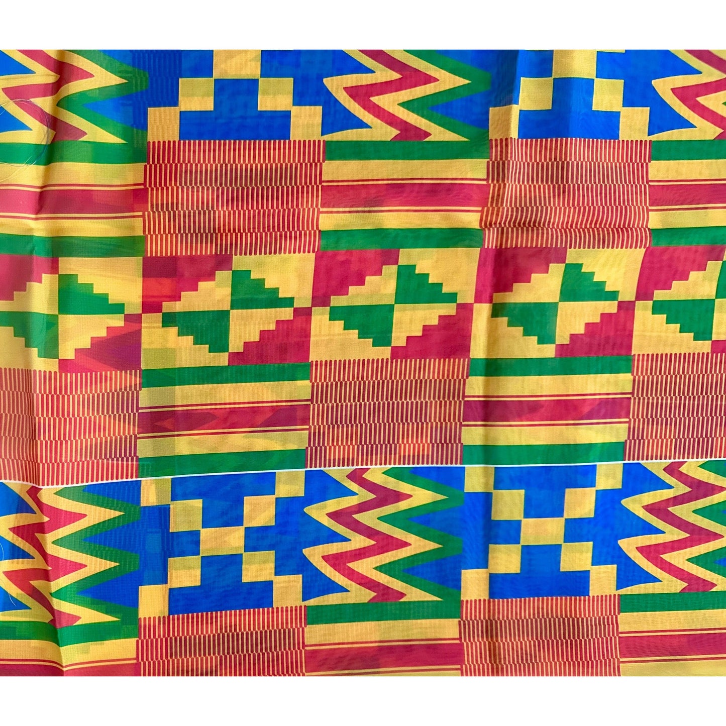 African Print, Chiffon Fabric - Yellow, Blue, Red, Green "Emperor’s Kente", ~2 Yards