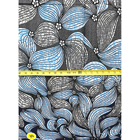 African Print Fabric/Ankara - Gray, Blue "River Season" Design, 1 Yard