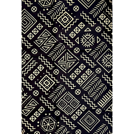 African Print Fabric/ Ankara - Black, Beige 'Love Letters & Palm Wine’, YARD or WHOLESALE