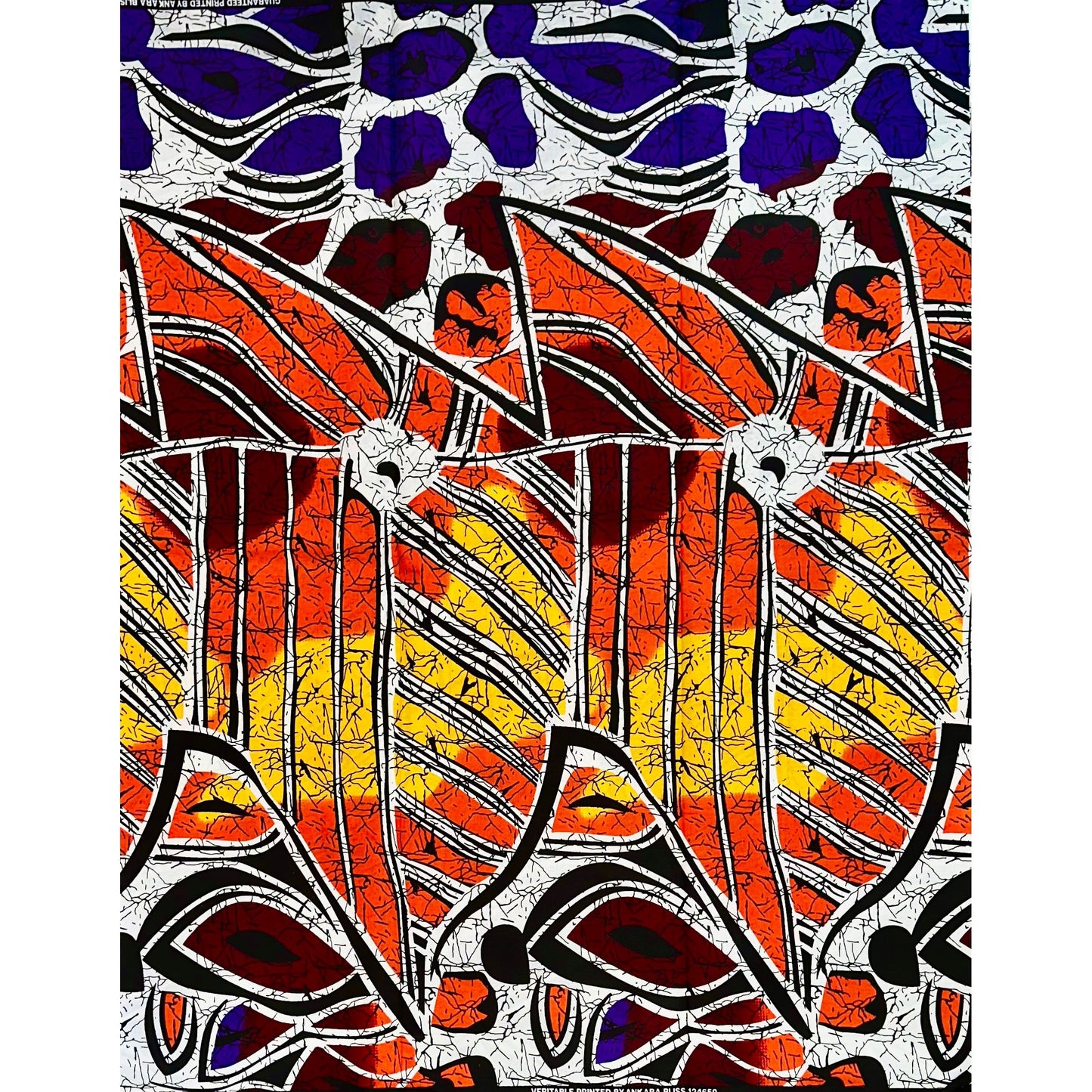 African Print Fabric/ Ankara - Orange, Red, Yellow, Purple, Black 'Sunset Nazin' YARD or WHOLESALE