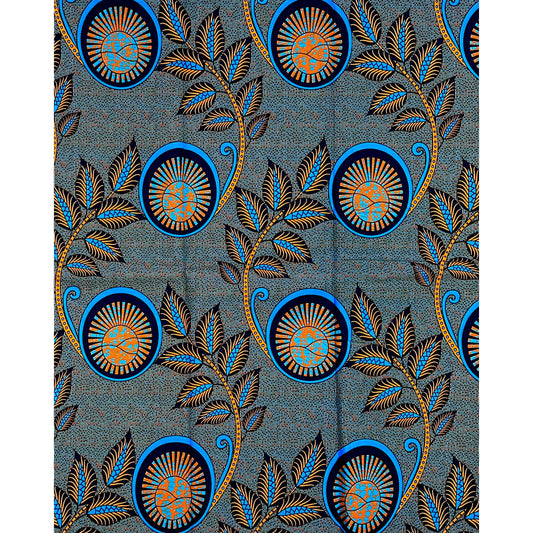 African Print Fabric/Ankara - Shades of Blue, Orange ‘Nkiru Coil' Design, YARD or WHOLESALE