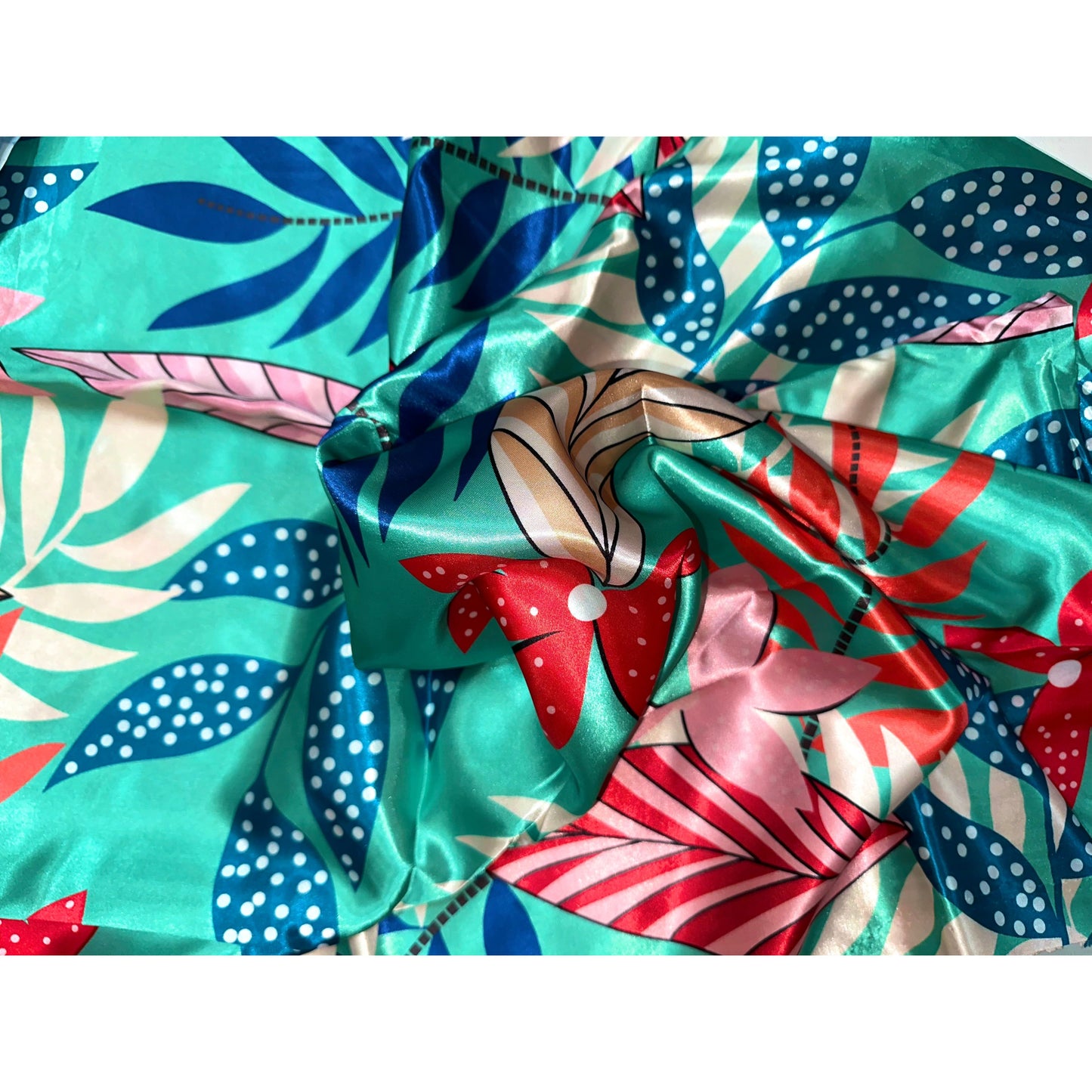 African Print, Satin Fabric- Turquoise, Blue, Red, Pink, Cream "Hopebloom", Yard or Wholesale