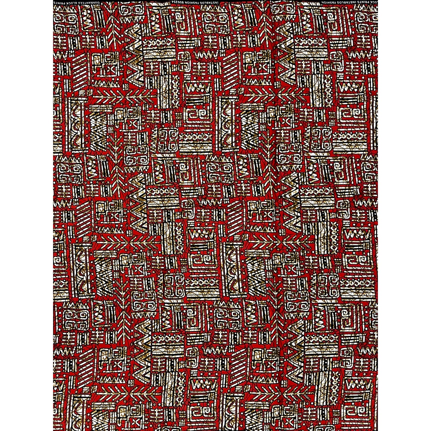African Print Fabric/ Ankara - Red, Brown 'Oba Glyph' Design, YARD or WHOLESALE