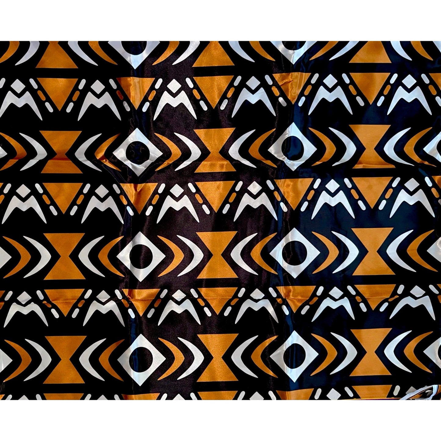 African Print, Satin Fabric - Black, Brown, White "Yaro", Per Yard or Wholesale