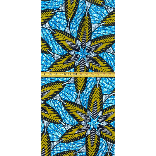 African Print Fabric/ Ankara - Blue, Green, Gray 'In The Moment,’ 1 YARD
