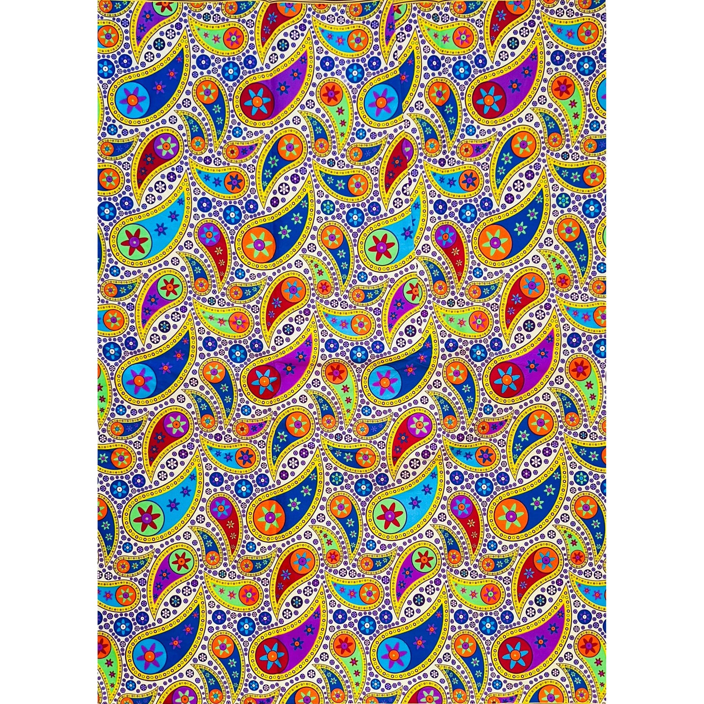 African Print Fabric/ Ankara - Rainbow, Cream 'Naja Paisley' Design, YARD or WHOLESALE