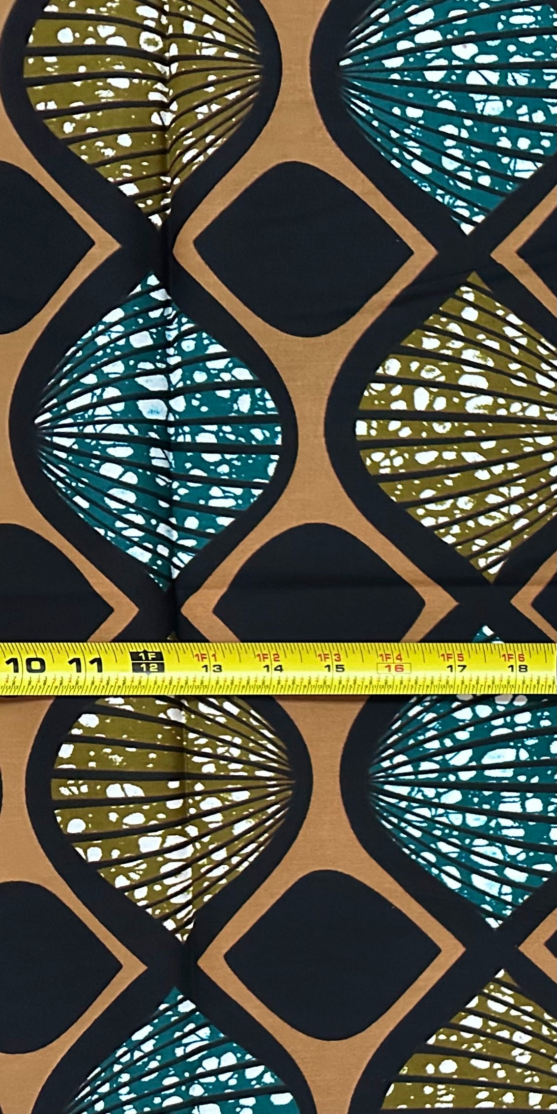 African Print Fabric/ Ankara - Brown, Teal 'Reed Song', 1 Yard