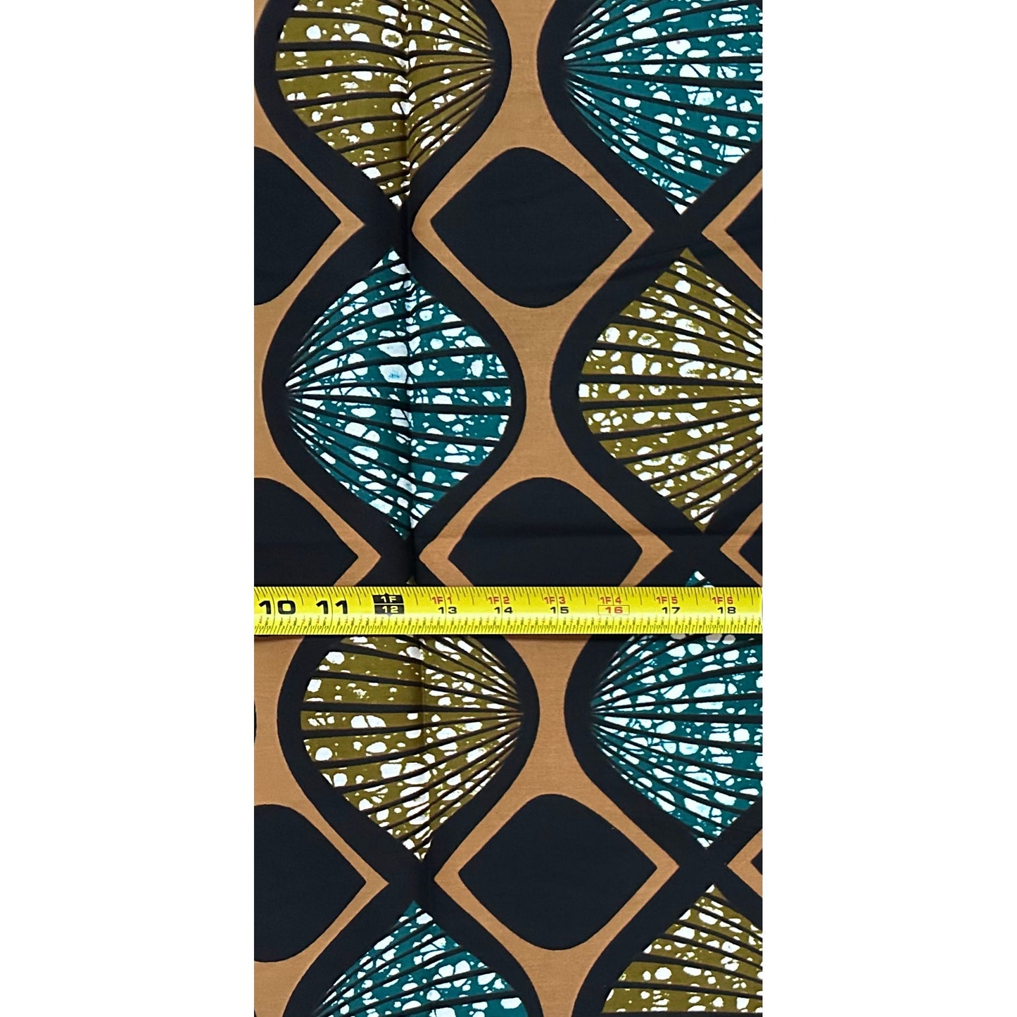 African Print Fabric/ Ankara - Brown, Teal 'Reed Song', 1 Yard