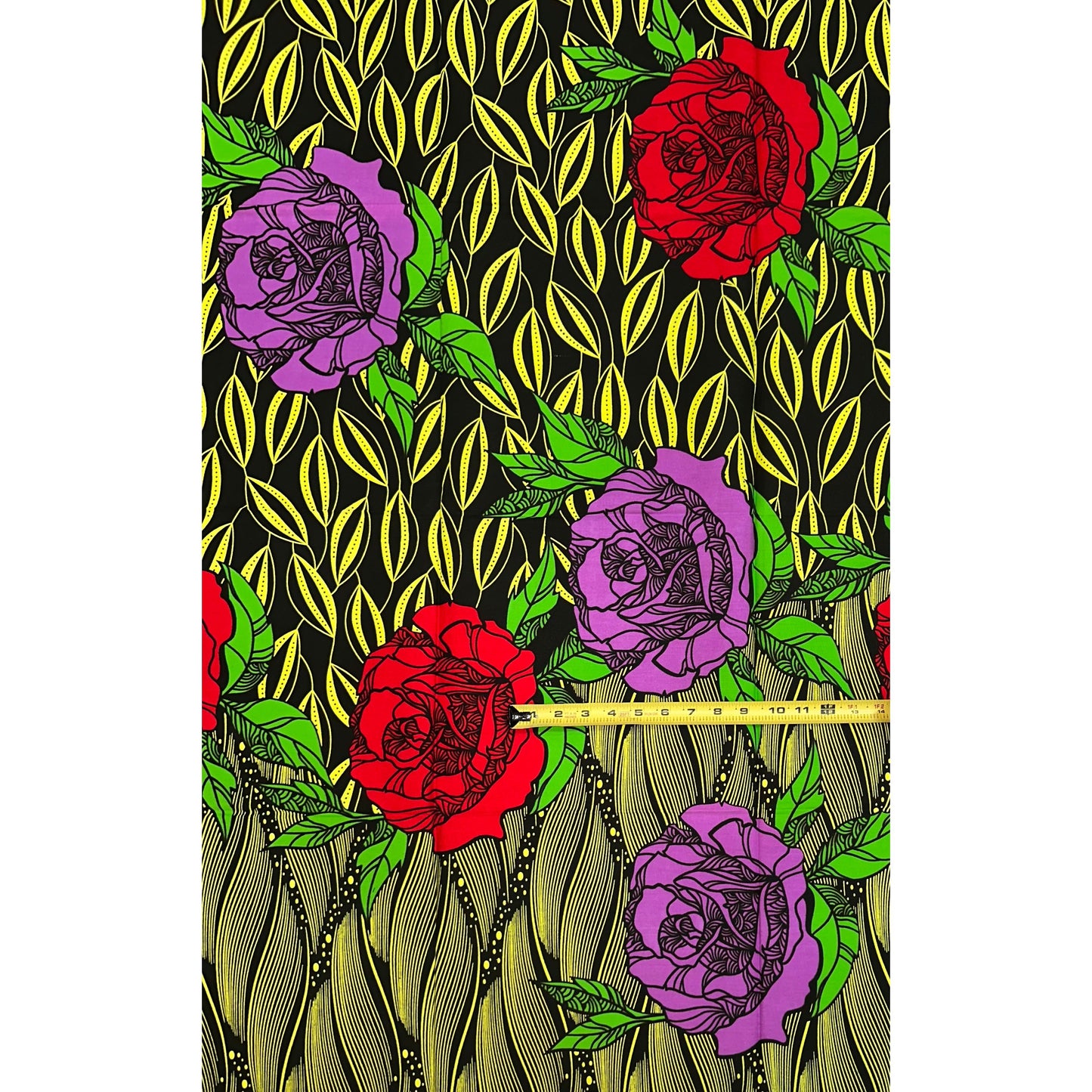 African Print Fabric/ Ankara - Yellow, Brown, Red, Purple, Green 'Ogba Rose,’ 1 YARD