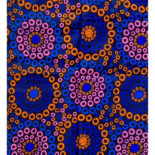 African Print Fabric/ Ankara - Blue, Orange, Pink 'Koko Impact' YARD or WHOLESALE