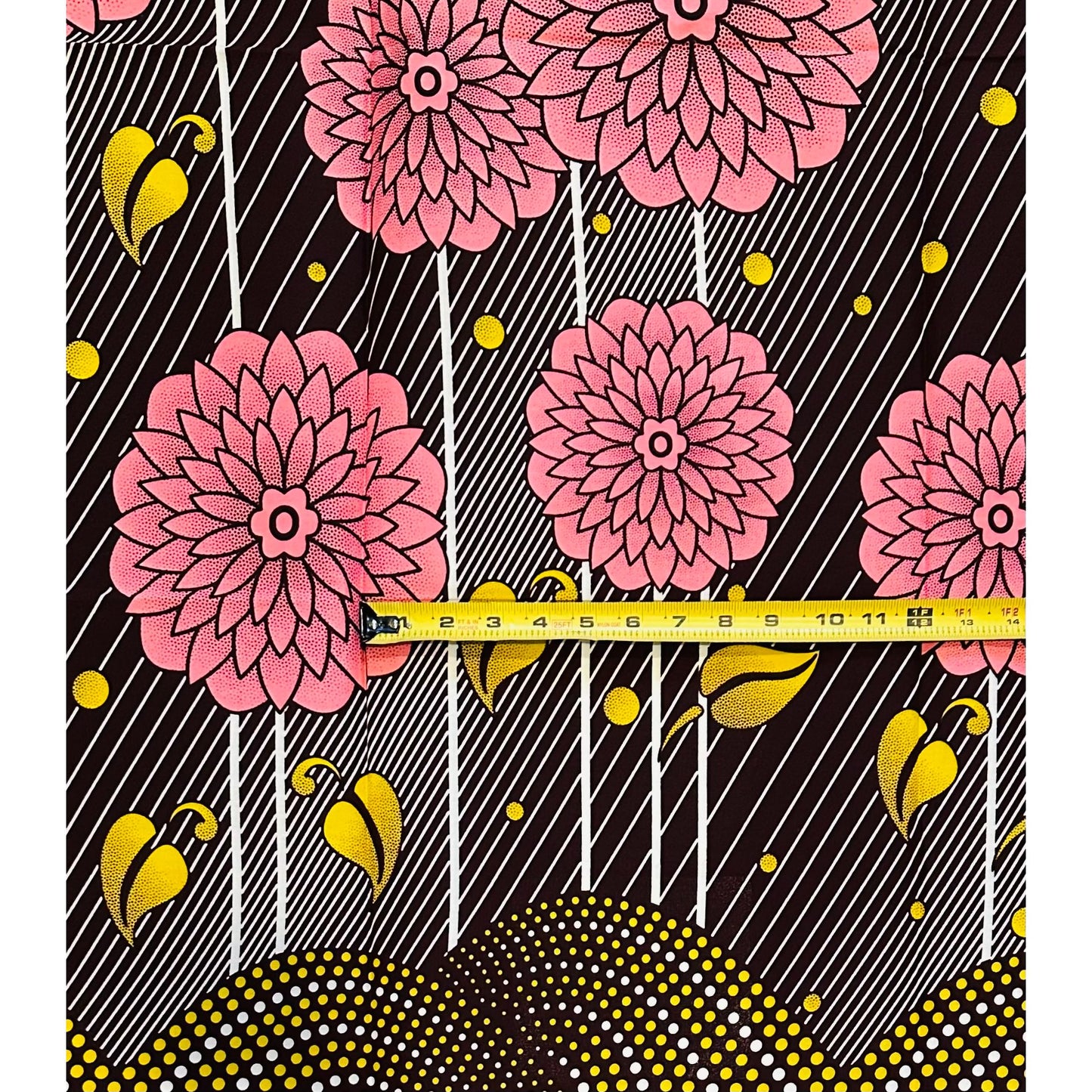 African Print Fabric/Ankara - Pink, Yellow, Brown "Midnight Blossom Parade" Design